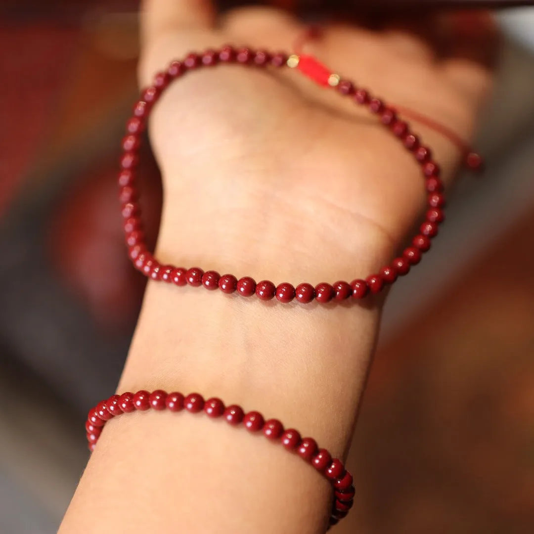 Purple gold sand design cinnabar bracelet with geometric shapes and auspicious patterns