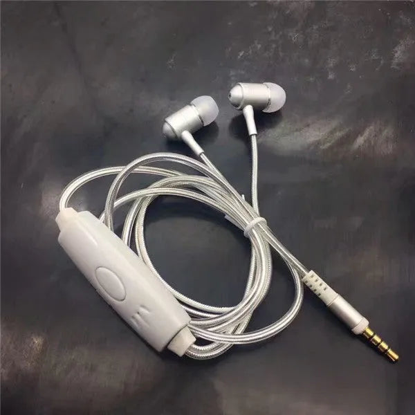 Blue light-up LED earphones with remote microphone and 3.5mm plug, compatible with iPhone.