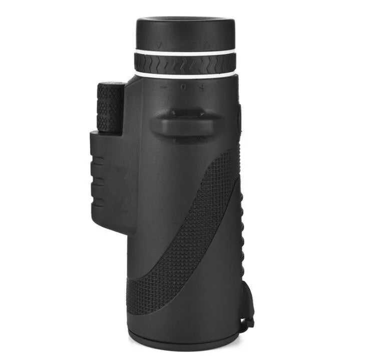 Black 40x60 monocular telescope with 144mm length showing objective lens and eyepiece