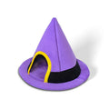 Purple Halloween witch hat-shaped fabric cat bed on a white background.