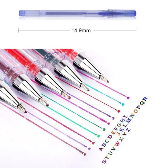 Colour gel pen set with 2.2mm inner diameter, fine tip, available in 25 or 50 piece packs