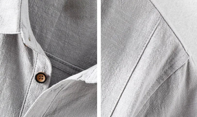 Men's loose fit linen casual shirt in solid colour available in multiple shades including milky white and navy blue
