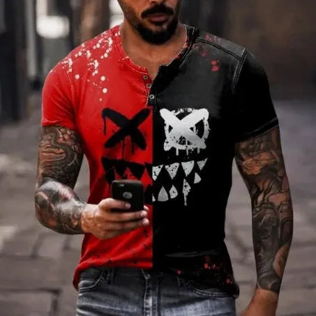 Men's short sleeve sports T-shirt with lapel button detail in bird eye cloth polyester.