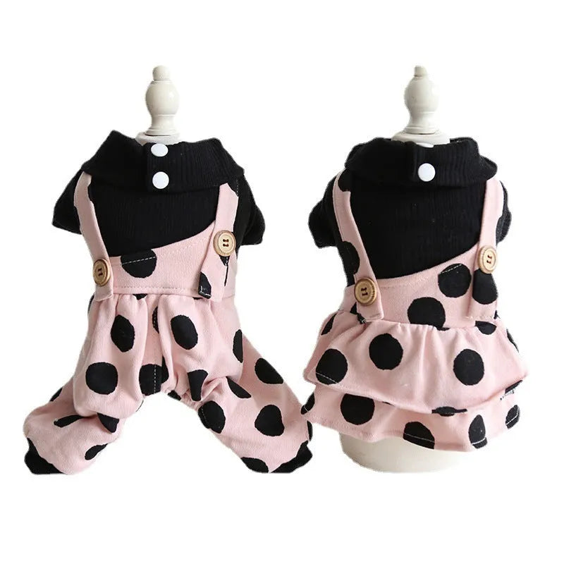 Matching dog couple clothes with lapel and shoulder straps in four-legged and skirt styles