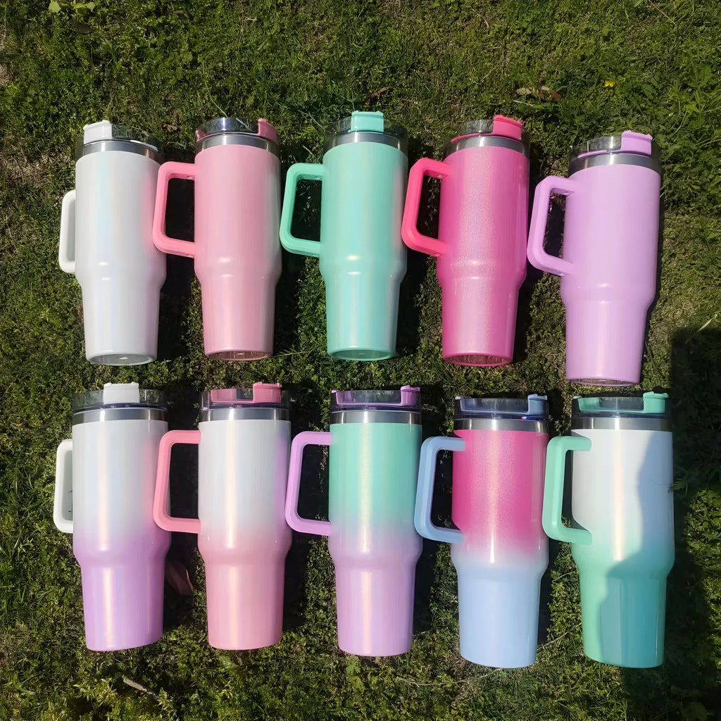 Large capacity stainless steel vacuum insulation cup with gradient colour finish and double-layer construction