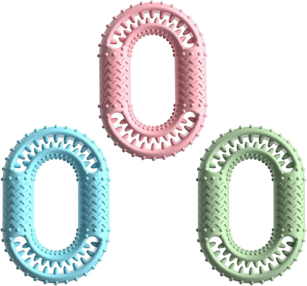Blue o-ring shaped dog toy for aggressive chewers measuring 12.5 cm