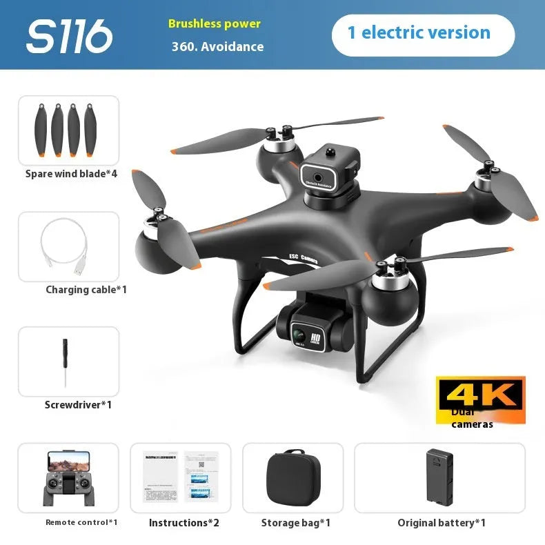 Black or white brushless UAV drone with obstacle avoidance and HD camera, under 30cm size