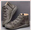 Women's casual wedge heel booties with round toe in artificial PU upper and rubber sole