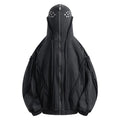 Black loose fit men's padded cardigan coat with zip front and hood
