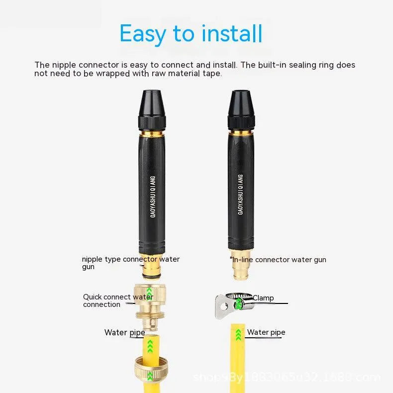 Black diamond alloy car washing gun with straight spray design measuring 17.7 cm