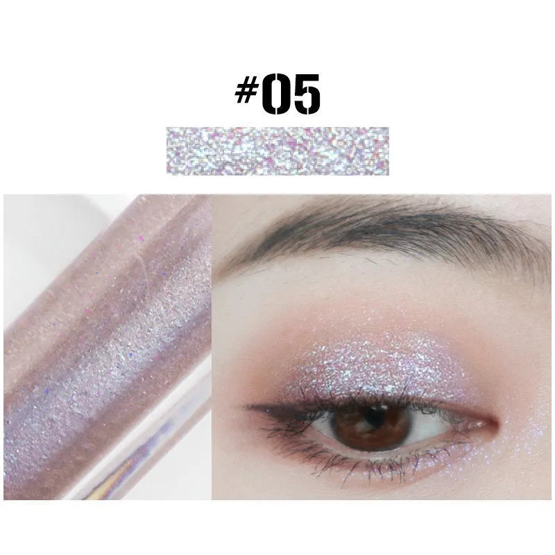Pearly glitter liquid eye shadow cream in a small pot with shimmer finish, available in ten colour options