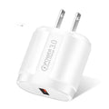 White smart USB travel charger with UK plug showing compact 20x40x65mm dimensions