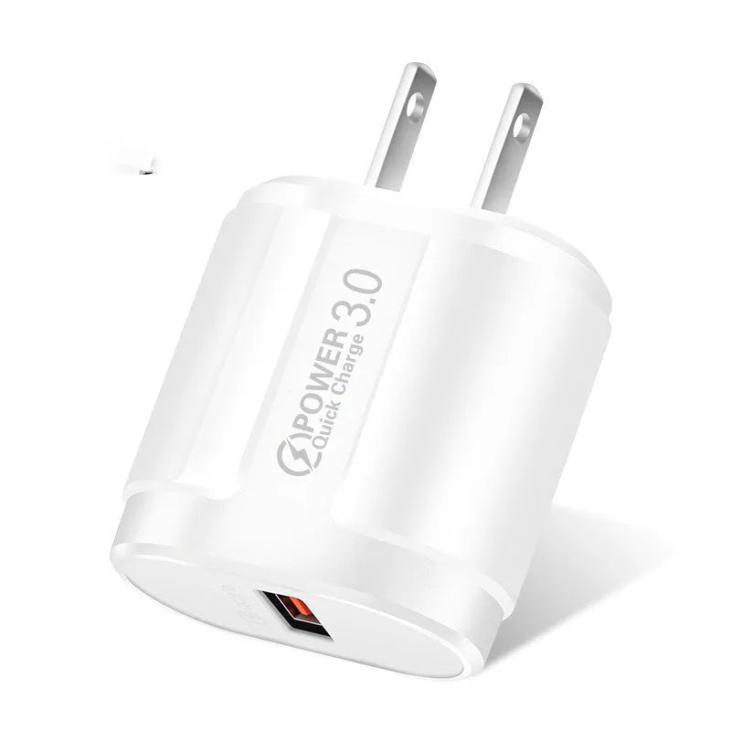 White smart USB travel charger with UK plug showing compact 20x40x65mm dimensions