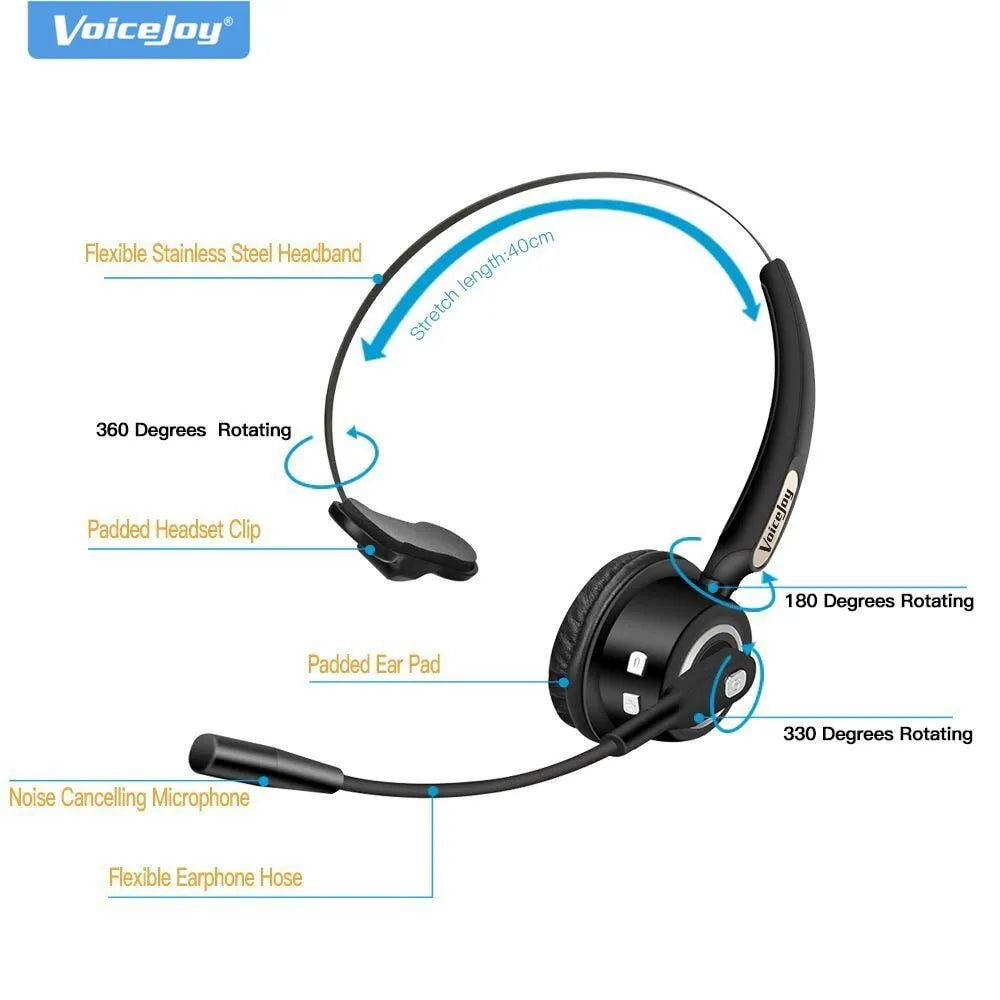 Truck driver Bluetooth headset with noise cancelling microphone for clear calls in noisy environments
