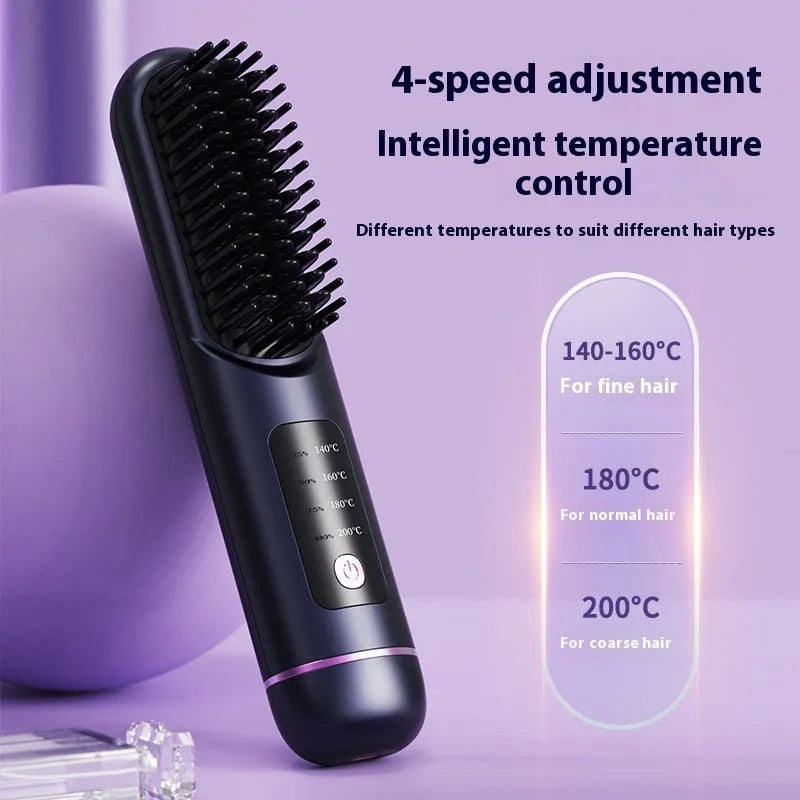 Portable charging negative ion hair straightening comb in white, blue, or grey colours