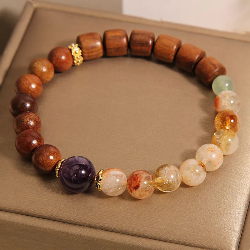 Pineapple yellow women's bracelet with yellow tower crystal, ebony amethyst beads, pearl and rhinestone decorations