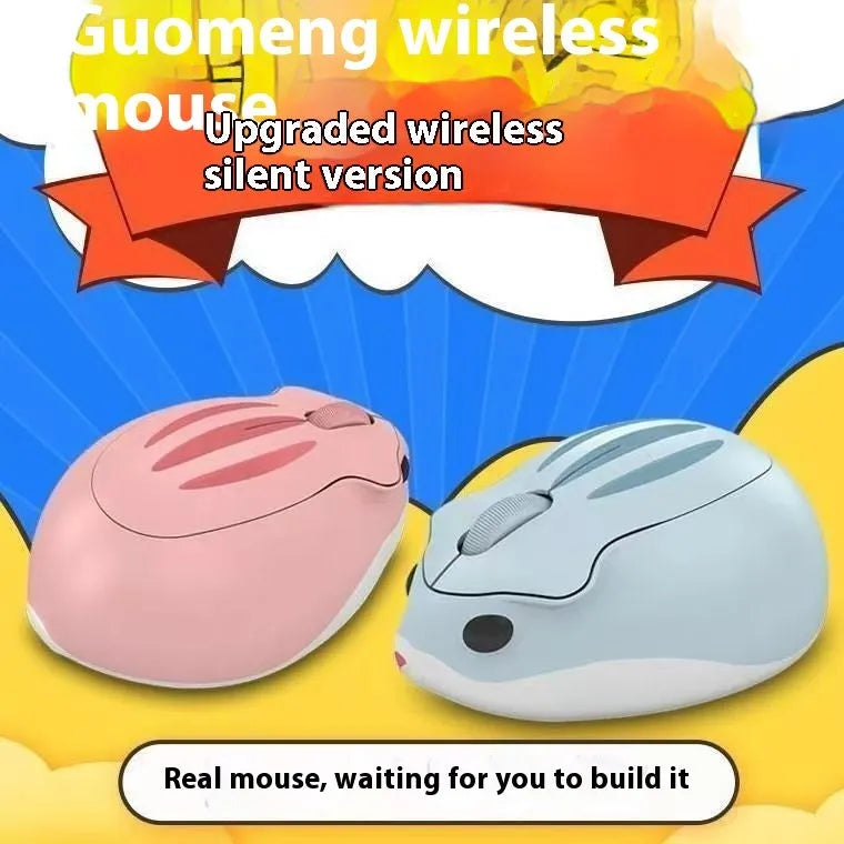 Hamster Wireless Bluetooth Mouse in three colours: yellow, pink, and gray mute options