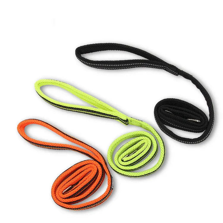 Nylon dog leash in black webbing with metal clip attachment, available in multiple widths and lengths