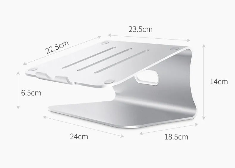 Aluminium notebook cooling bracket with rotary design and stripe-patterned surface in grey or silver