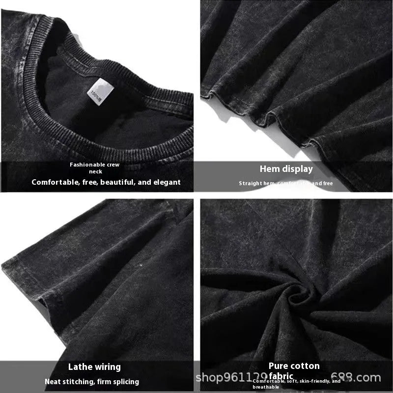 Men's short sleeve cotton pullover with character pattern print in loose fit style