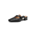 Square toe outdoor slippers with rubber soles and artificial PU uppers in black colour
