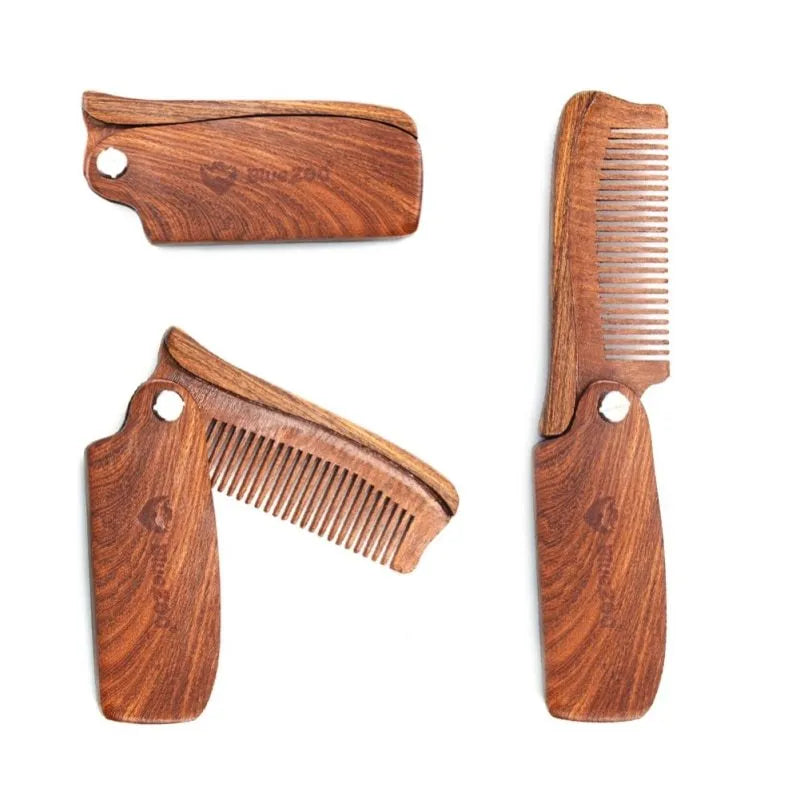 Folding comb with PU leather bag for men's beard care and travel storage