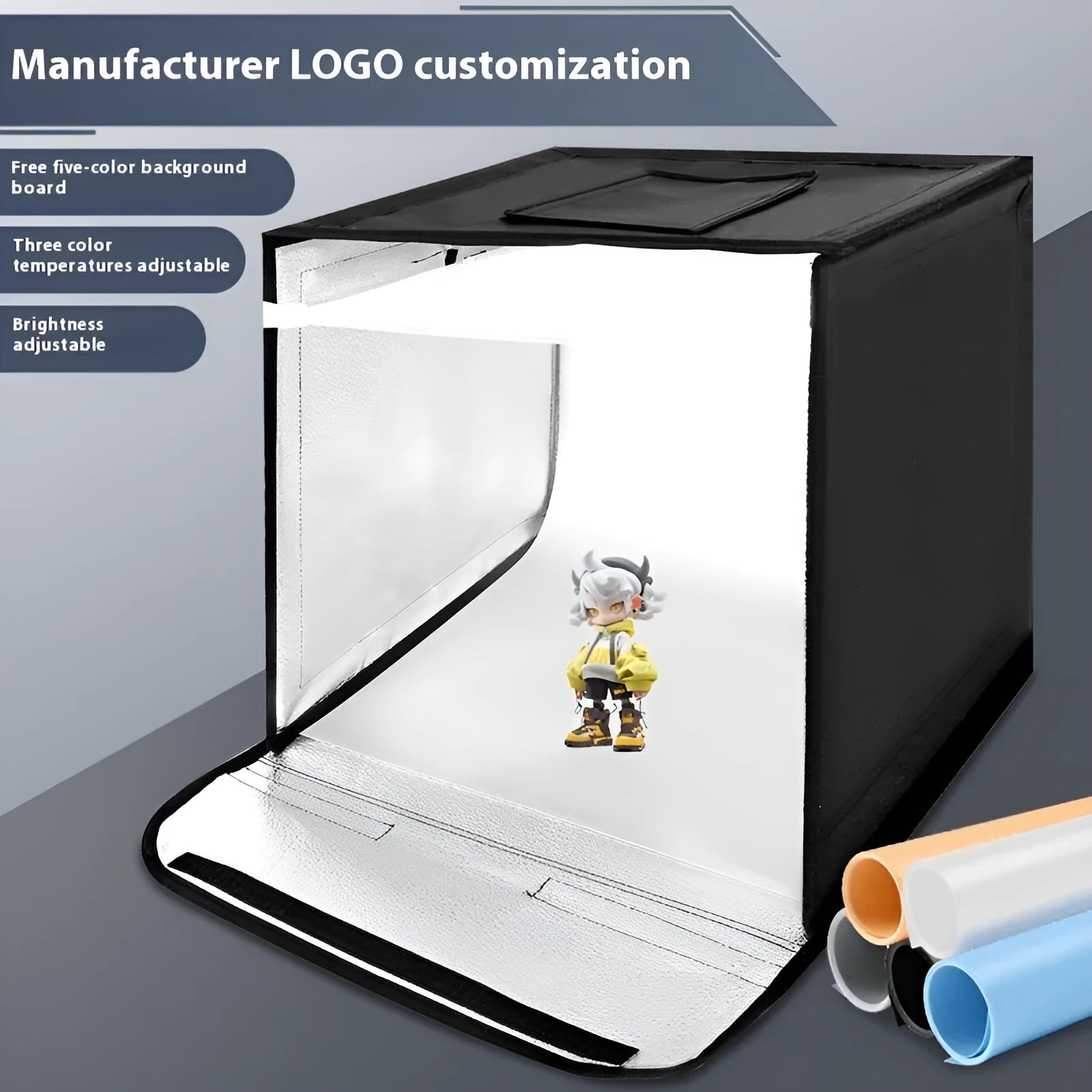 50cm studio light box with five-side folding design and three-colour lighting