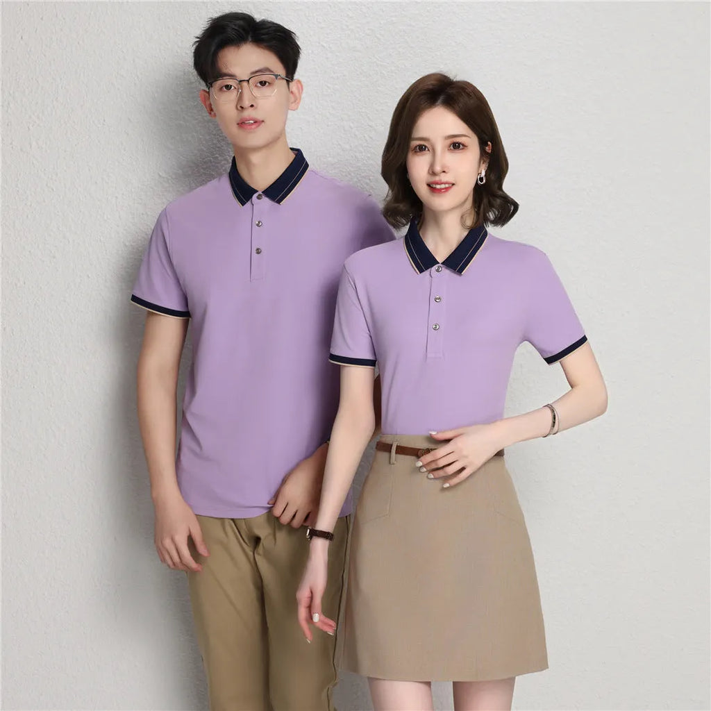 Ice Ion mercerised pearl cotton colour matching collar polo shirt in white, men and women regular fit short sleeve