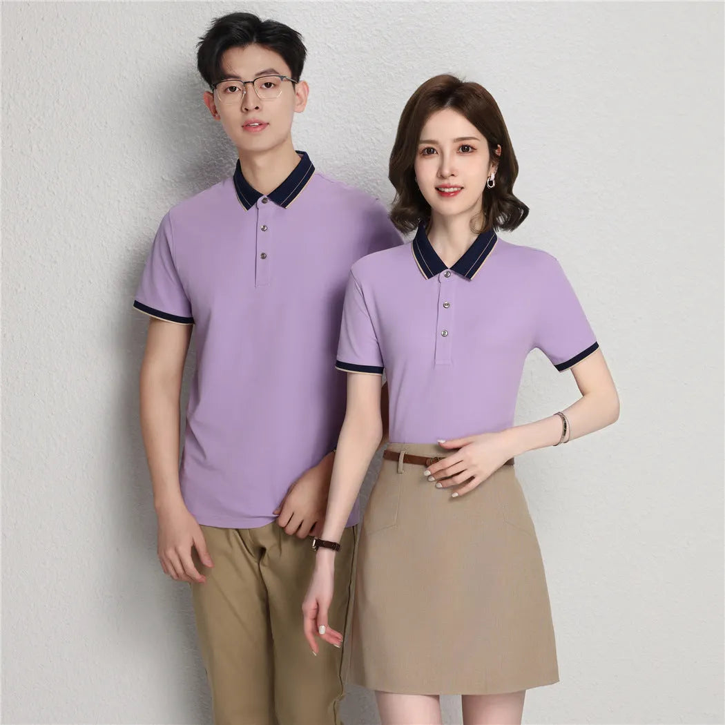 Ice Ion mercerised pearl cotton colour matching collar polo shirt in white, men and women regular fit short sleeve
