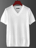 Men's ice silk Korean style T-shirt in black or white with V-neck or round neck options