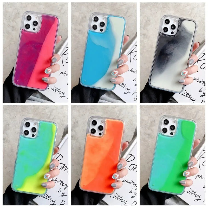 Candy Luminous Quicksand TPU+PC mobile phone case back cover in solid colour with glowing effect
