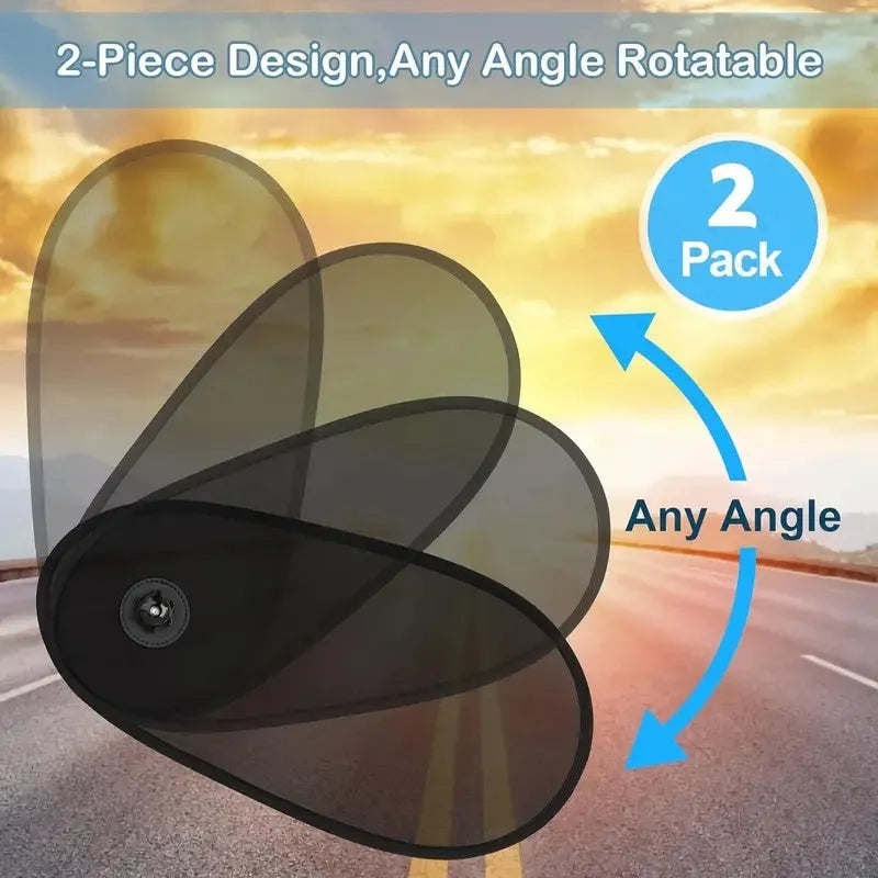 Black stretchy car side window sunshade with suction cups attached to protect a baby from sun.
