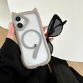 Transparent acrylic TPU iPhone 17 phone case showing magnetic suction and shockproof protection features