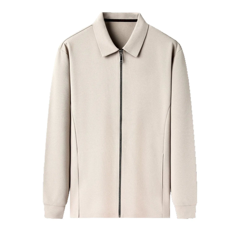 Men's polyester business casual jacket in black, dark gray, or apricot with straight hem