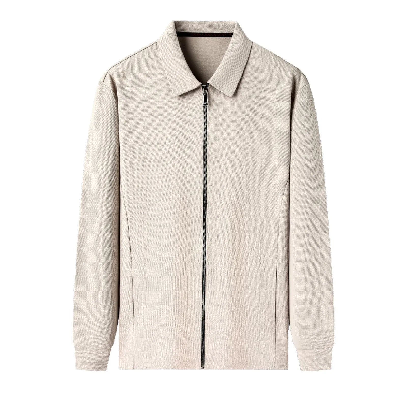 Men's polyester business casual jacket in black, dark gray, or apricot with straight hem