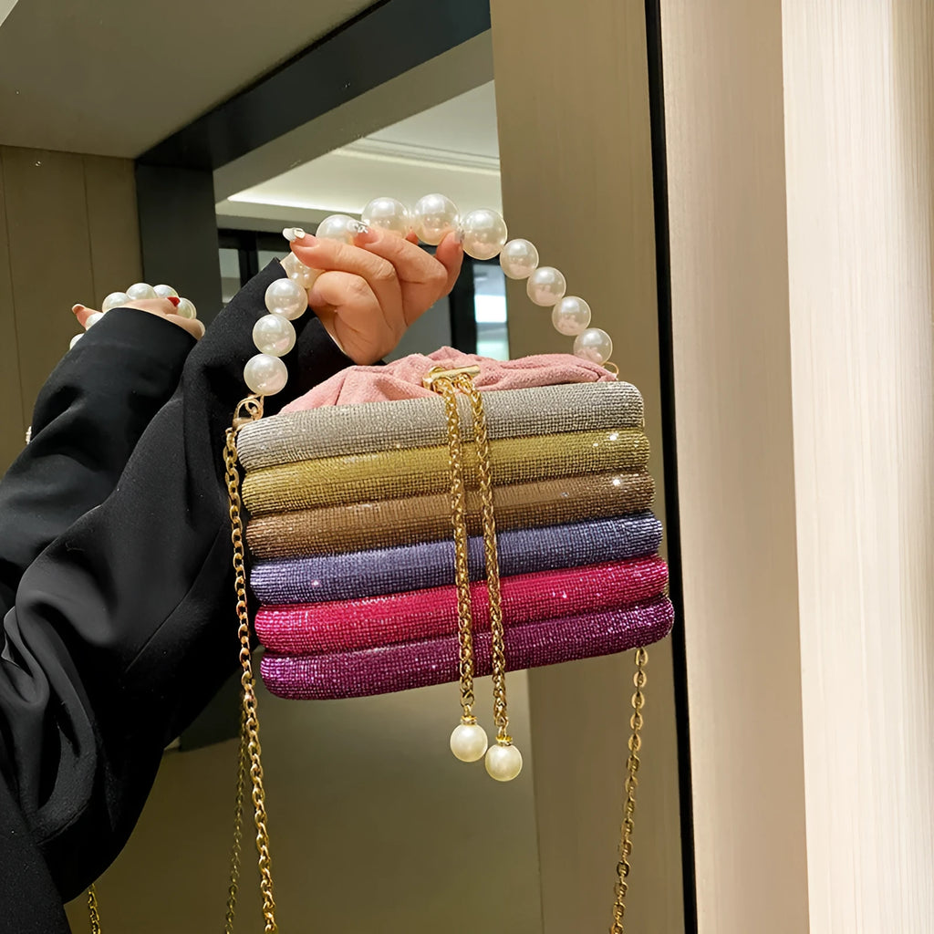 Retro style women's one-shoulder crossbody bag with beaded decoration in soft PU material