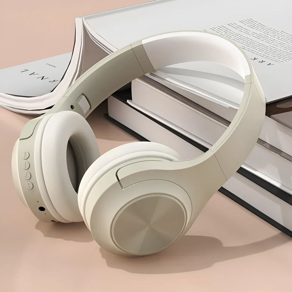 Personalised wireless Bluetooth headset with creative design in ivory white, chalk black, or youth green colour options