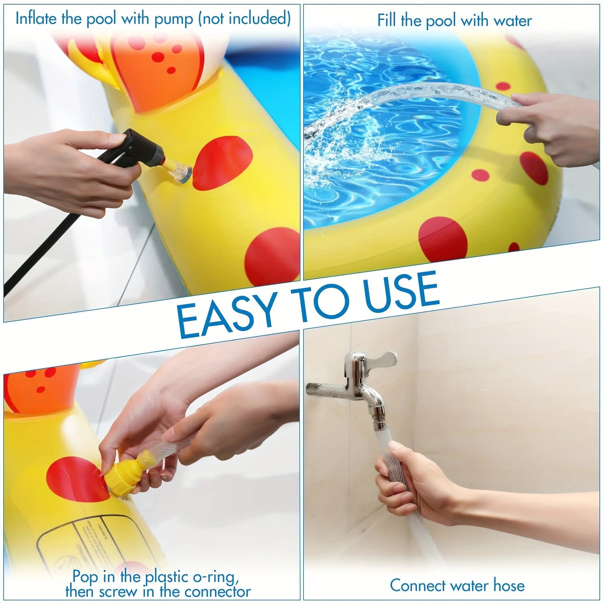 Blue dinosaur water spray pool for kids outdoor play measuring 170cm