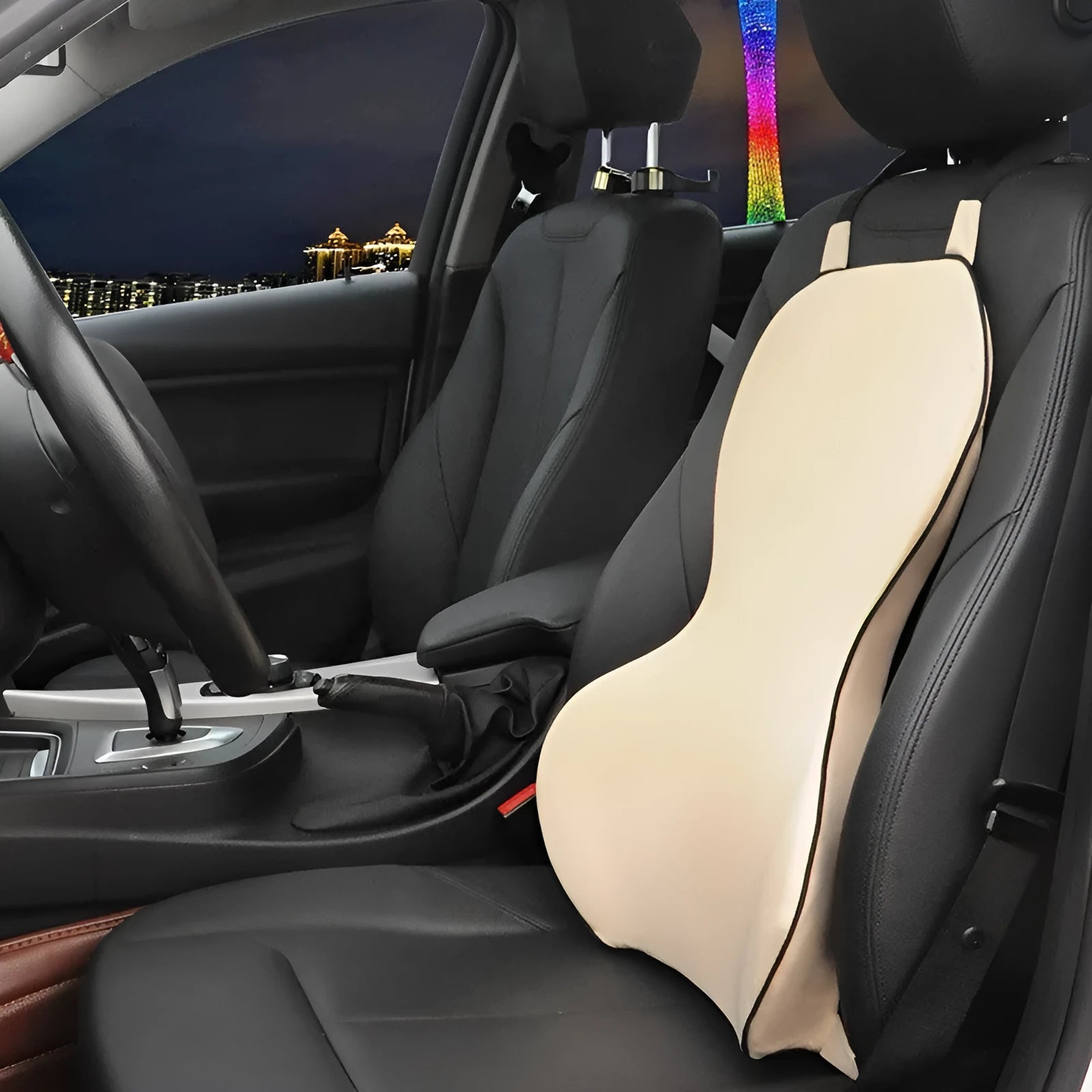 Memory cotton car lumbar support cushion in universal size on a car seat