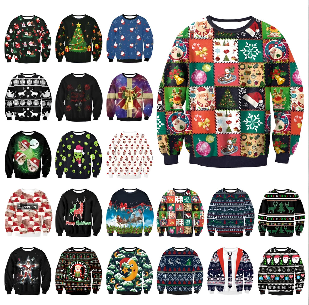 Unisex funny cartoon Christmas sweater pullover in cotton with O-neck and full sleeves