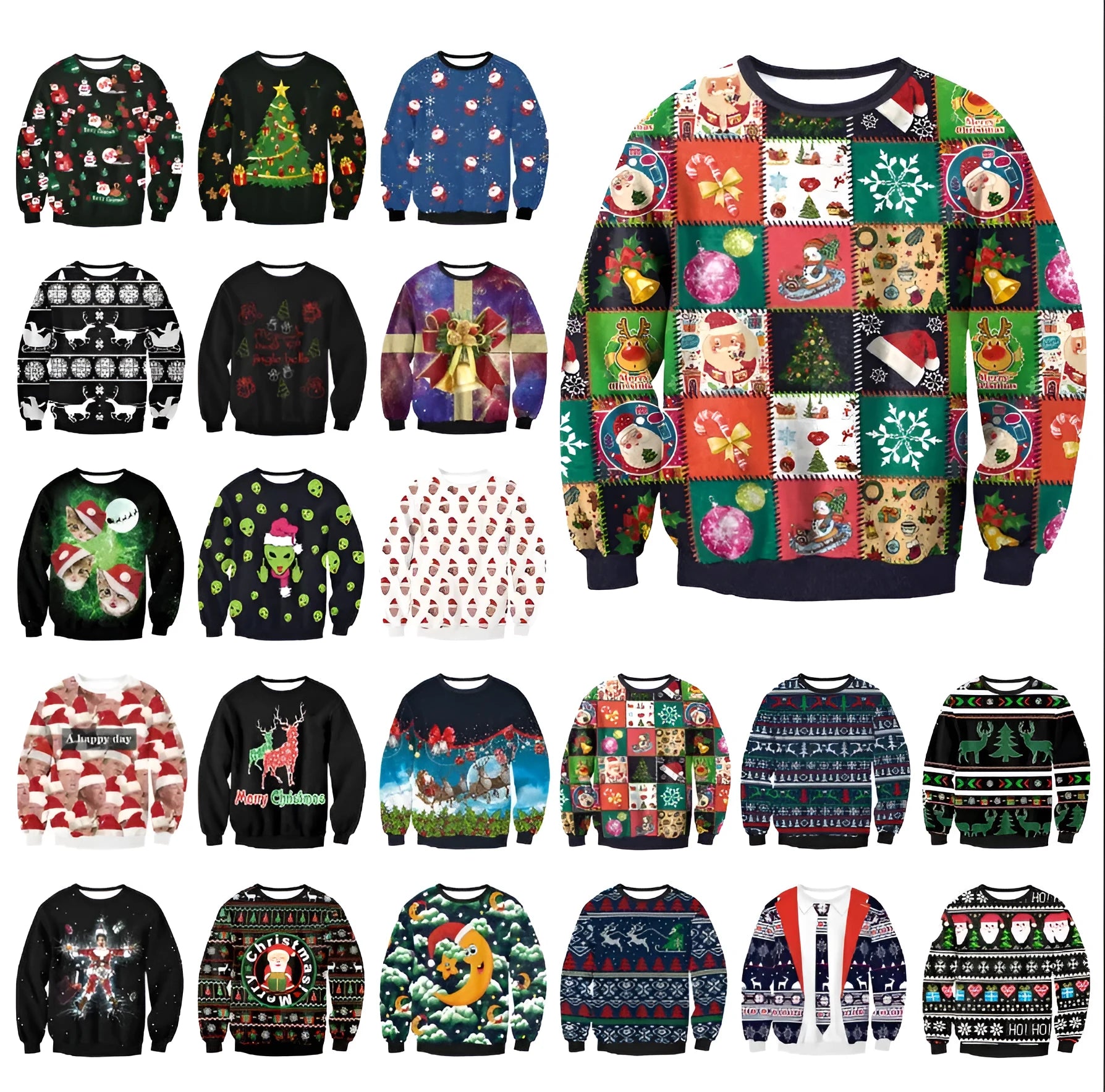 Unisex funny cartoon Christmas sweater pullover in cotton with O-neck and full sleeves