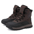Men's black high-top lace-up boots with fleece lining, shown on a size chart from 39 to 48