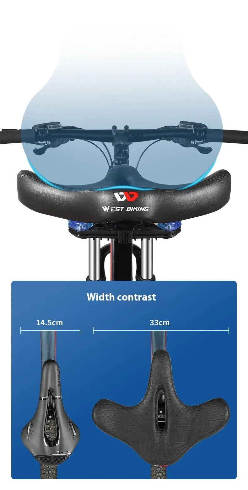 Black leather bicycle saddle cushion with polyurethane foam padding for shock absorption.