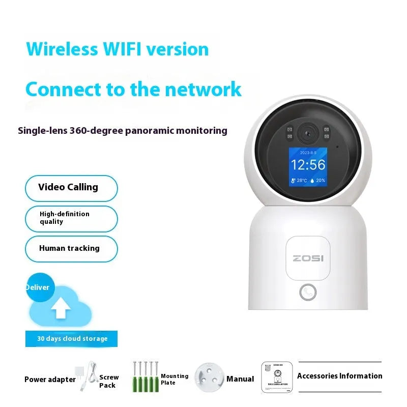 Zhou Shi wireless indoor home security camera with large screen display mounted on bracket