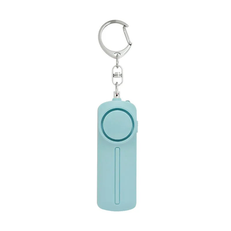 Compact pink and blue girls personal safety alarm with keyring, showing 86mm size.