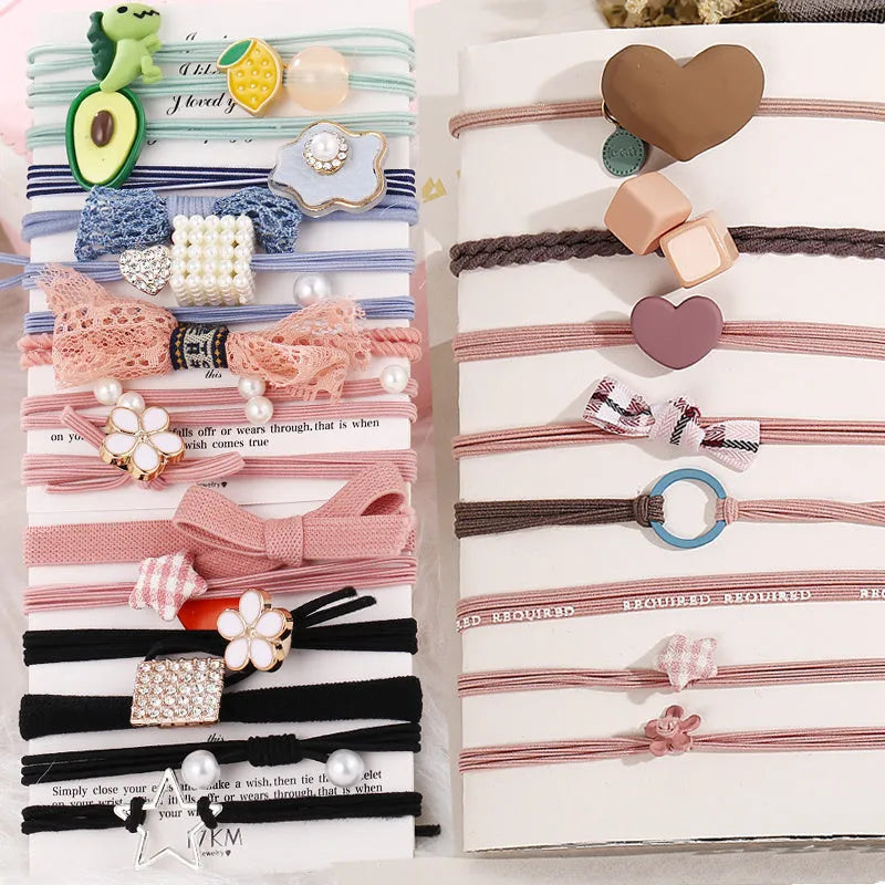 Hair rope holster with hair ring in Japanese Korean couple style, three colour options green pink red