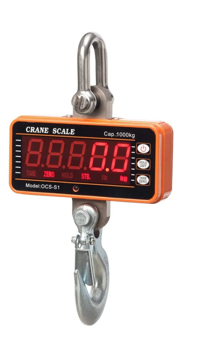 Orange electronic crane scale with digital display for 500kg capacity logistics weighing