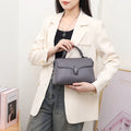Women's genuine leather cross-body bag oval shape 21x18x9cm sandwich pocket black white khaki blue grey
