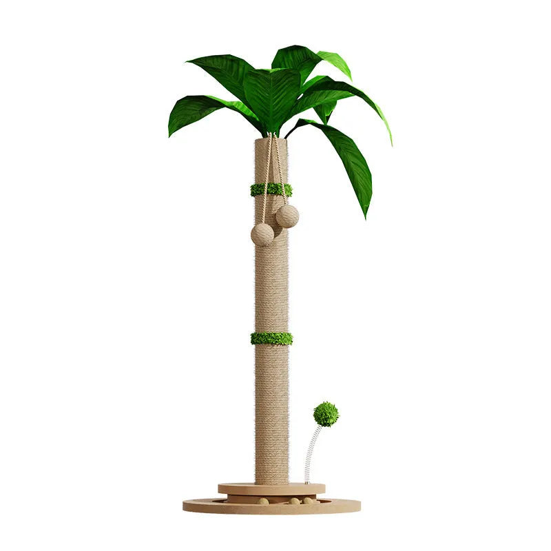 Vertical cat climbing frame with canna coloured chamfering grab column made from hemp rope