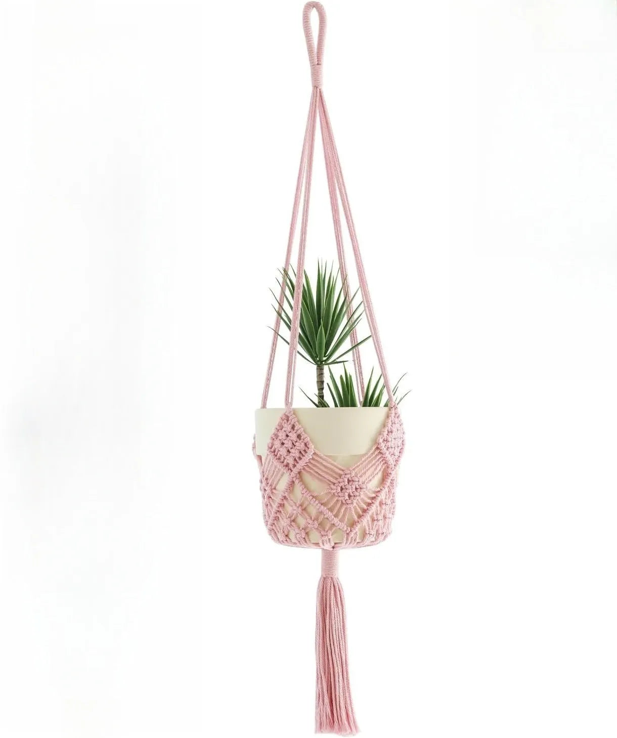 Hand-woven flower pot net pocket extension cord in brown polyester cotton